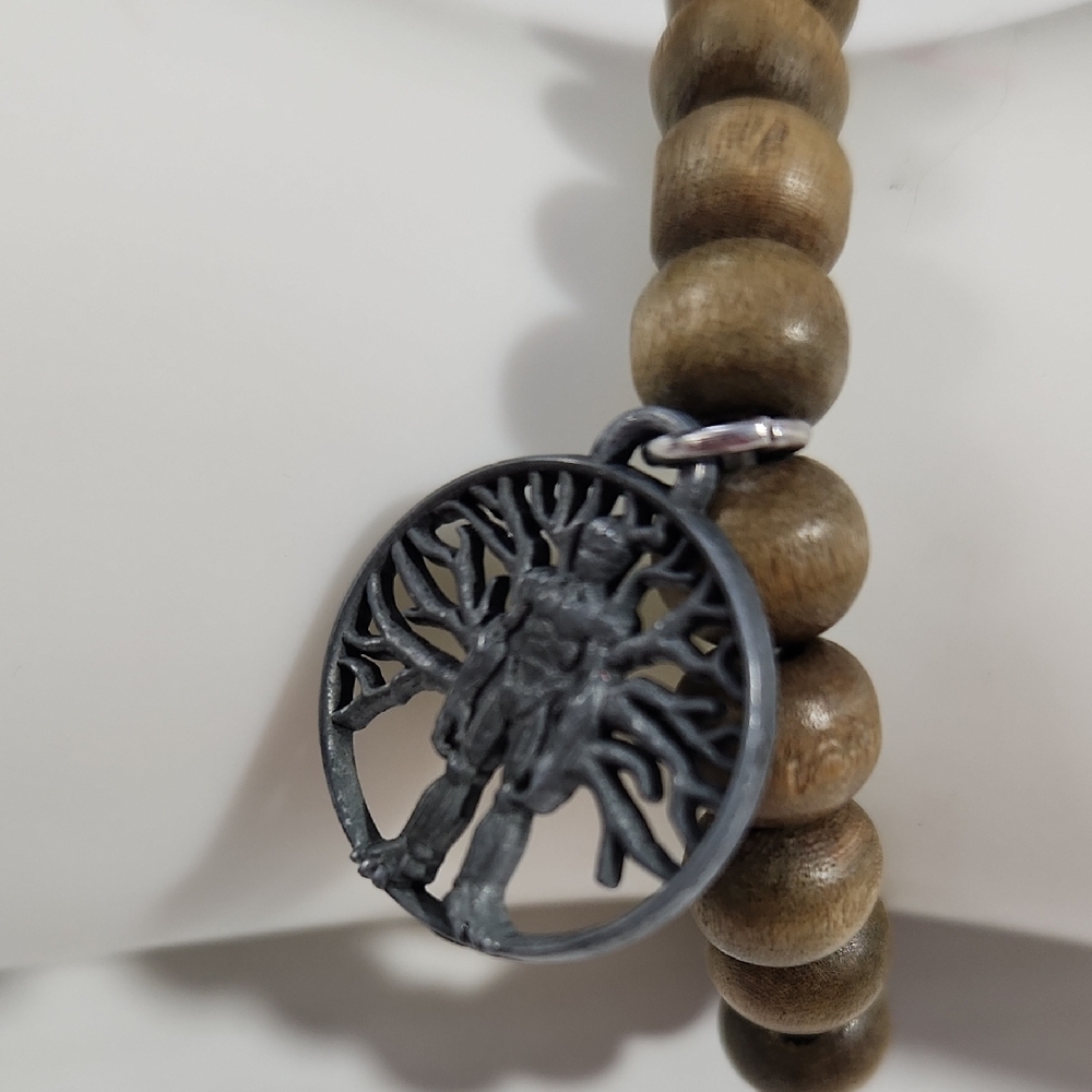 Wooden Bead Bracelet with Tree Pendant